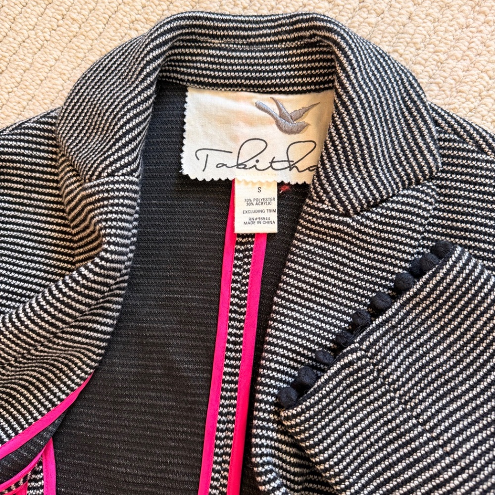 Anthropologie Tabitha Chandelier Striped Peplum Blazer Jacket Black - Picture 3 of 3